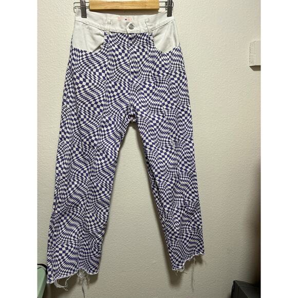 Lisa Says Gah Robyn Jeans Purple White Check High Rise Straight Leg Size 28 - Picture 1 of 8
